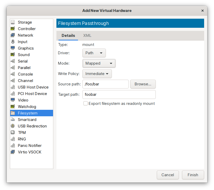 Screenshot of /foo/bar Filesystem Passthrough